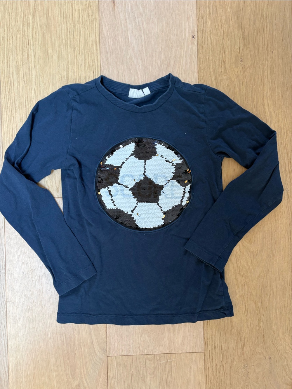 Navy Long Sleeve Sweatshirt with Sequin Soccer Ball Patch